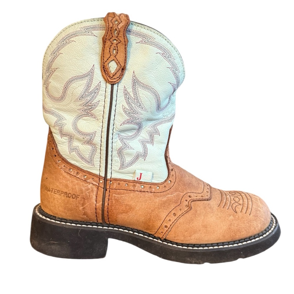 Justin Boots Tan and Cream Heeled Boots